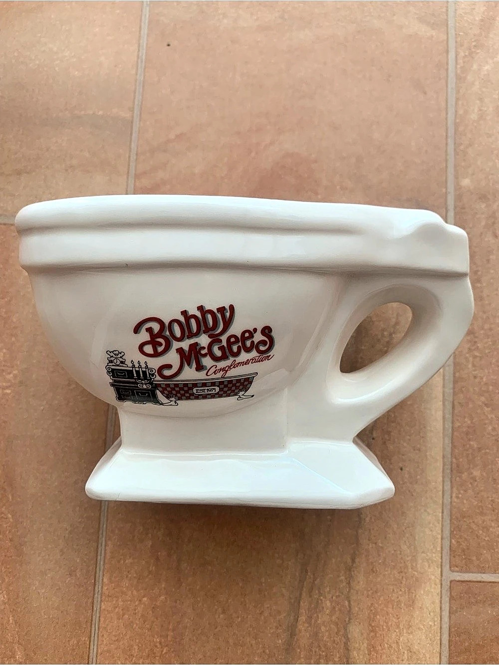 Bobby McGee's Vintage White Ceramic Toilet Bowl Coffee Mug